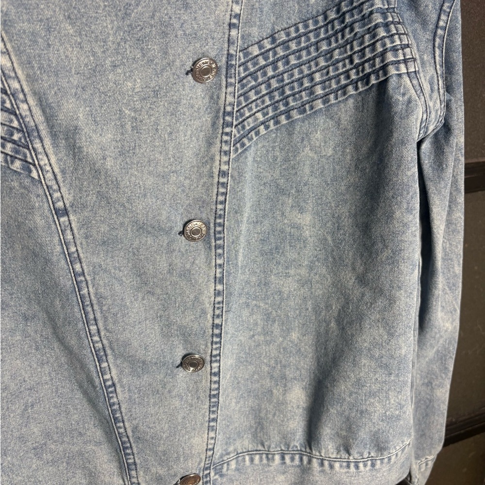 BIBI Western Pintuck Denim Jacket Y2K Acid Wash Cowgirl Cottagecore L - Picture 4 of 12